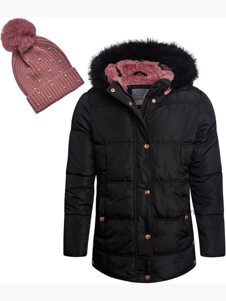 Girls Insulated Puffer Jacket W/ Fur Hood & Hat